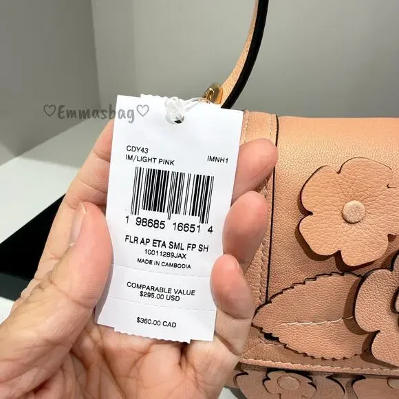 Coach Etta Small Flap Shoulder Bag With Floral Applique CDY43 Gold/Light Pink - Picture 7 of 7